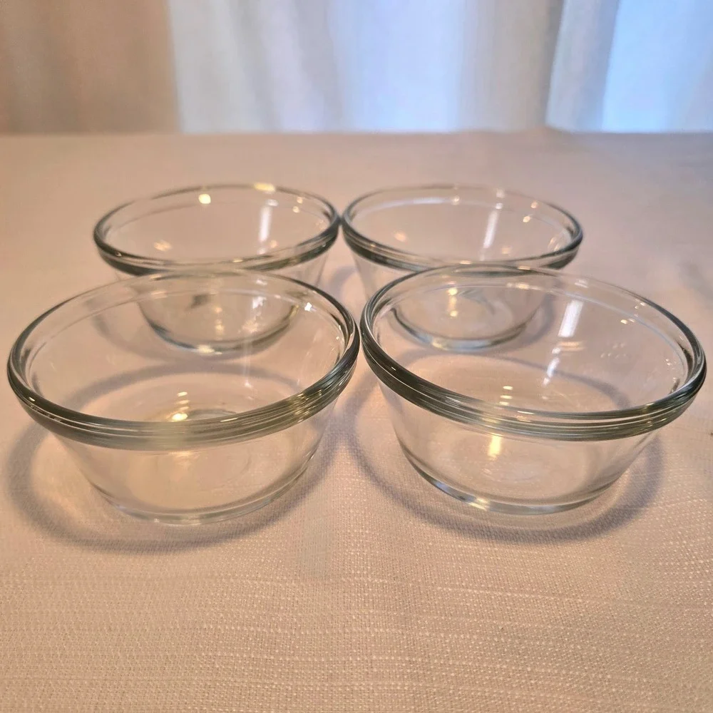 Anchor Hocking 6oz Clear Glass Custard Cups Ramekins Set of 4‎ USA Made 177ml